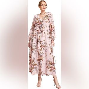 Boutique Pink V Neck Floral Maxi Dress 4X